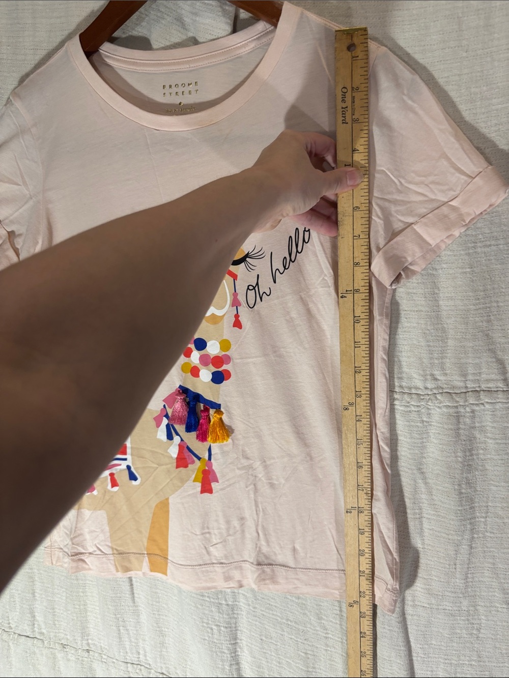 kate spade Broome Street “Oh hello” Embellished Camel Tee Pink XXS Like New - Picture 4 of 9
